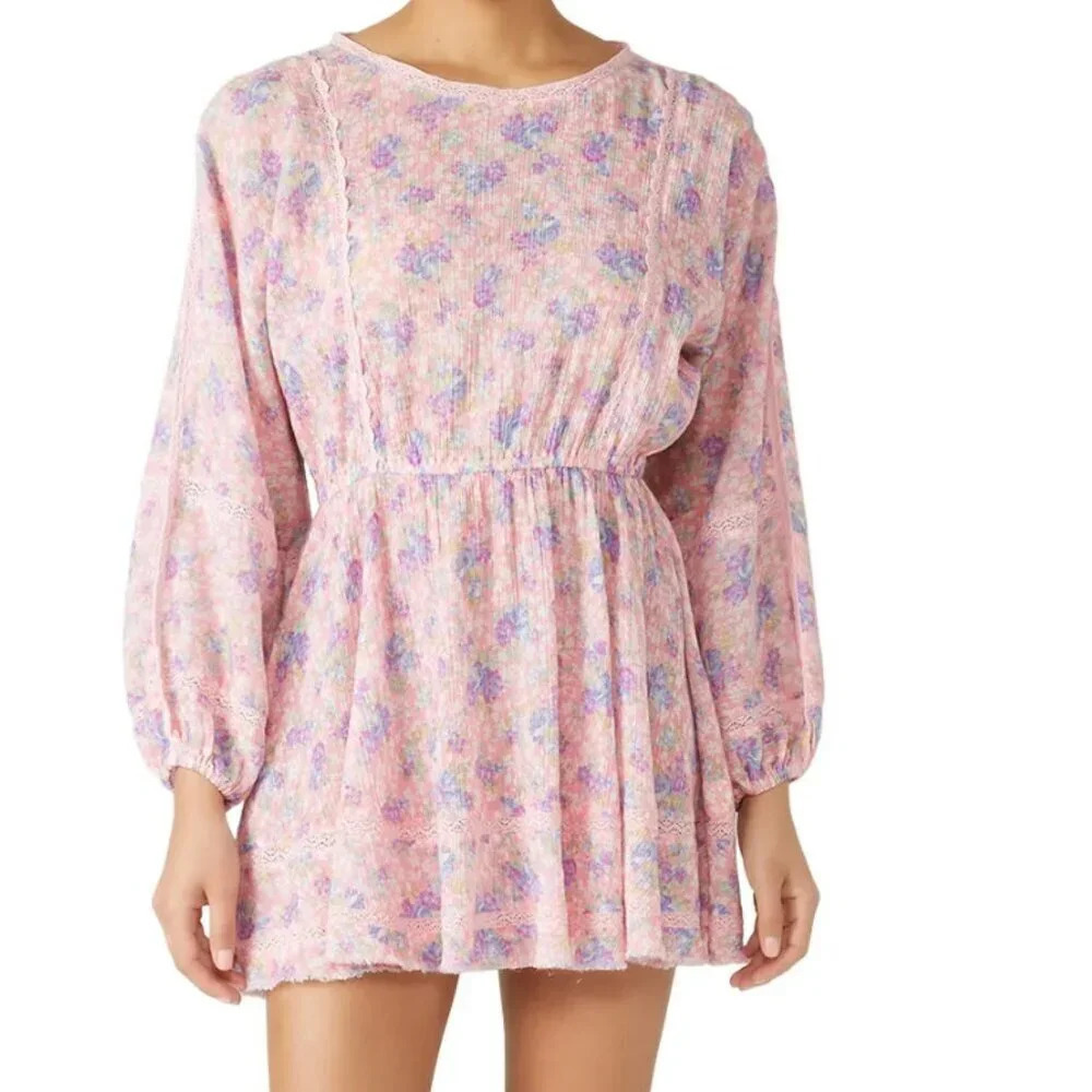 LoveShackFancy Noelle Dress Pink Garden Pink Floral  Mini Dress S